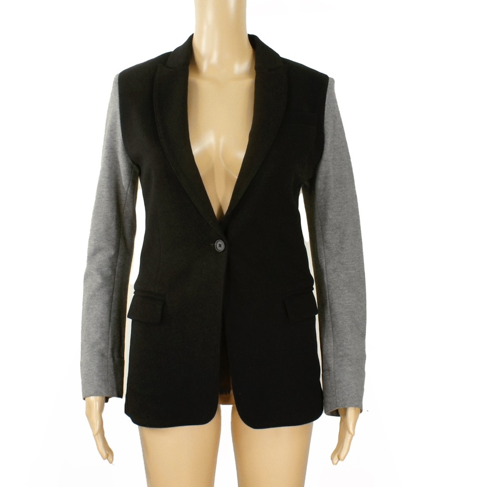 Norma Kamali Black Grey Sleeve Button Up Blazer Jacket